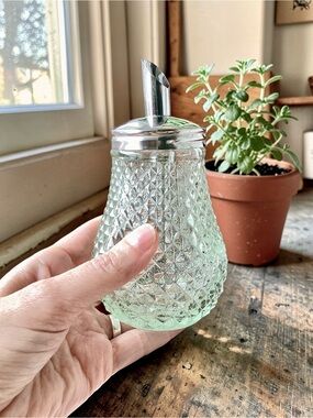 Vintage Glass Sugar Pourer Dispenser Cut Diamond Pattern